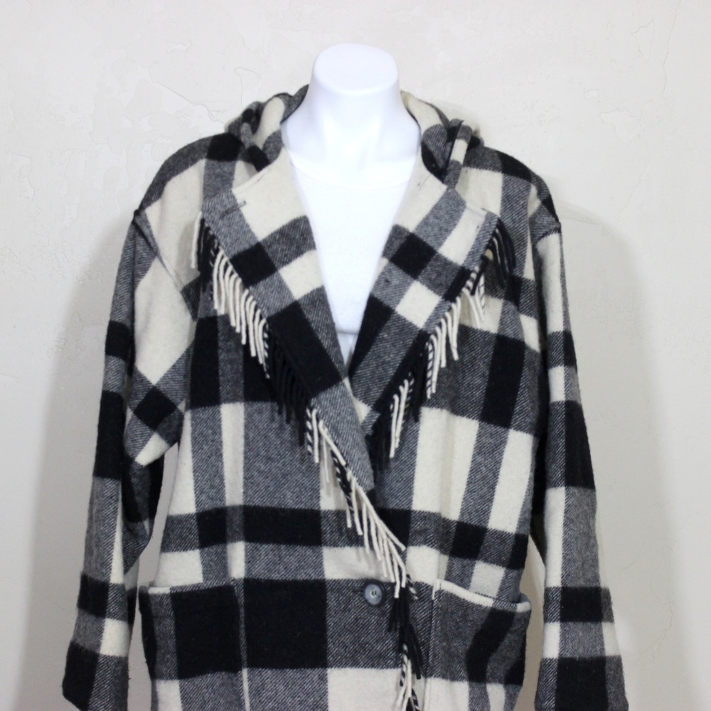 Vintage L.L. Bean Maine Buffalo Plaid Fringe Coat - Picture 2 of 8